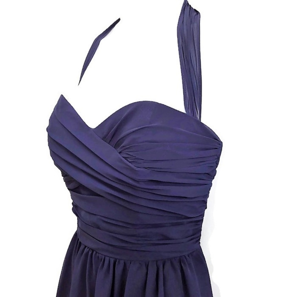 Alfred Angelo Gown Elegant Navy Blue Sweetheart Back Zip Tie Halter Prom S - Picture 3 of 8